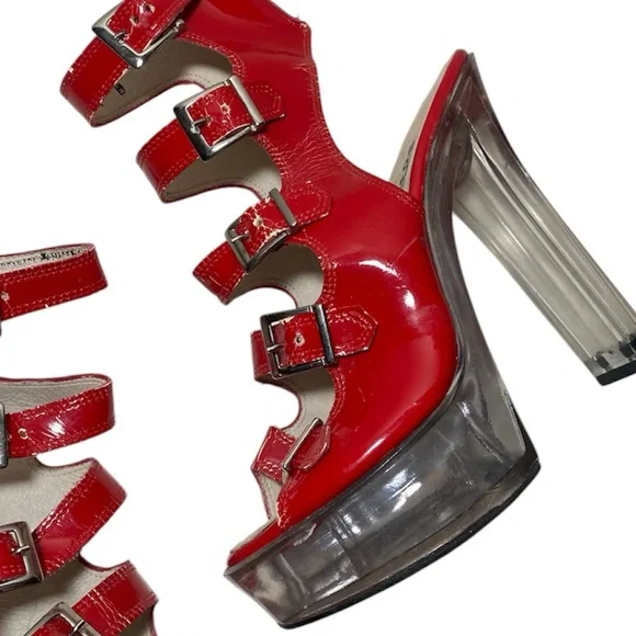 ‼️NOW SOLD‼️1990s RARE “Hot Peppers” Custom Red Strappy Buckle Platform Heels - Picture 3 of 5